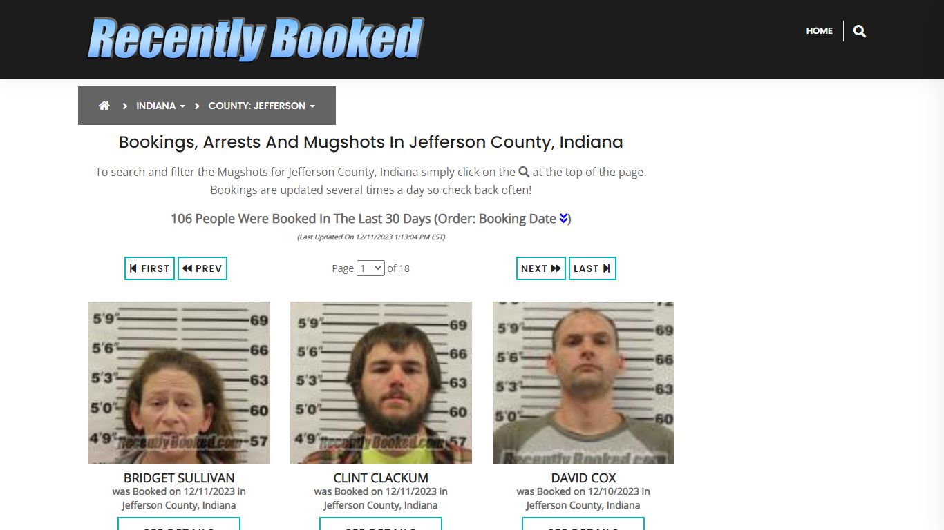 Recent bookings, Arrests, Mugshots in Jefferson County, Indiana